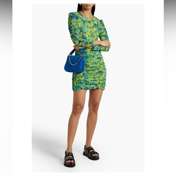 Ganni NWT Sulphur Spring Mesh Ruched Dress - Picture 1 of 10